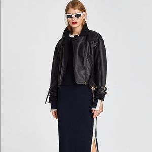 Zara faux leather cropped jacket